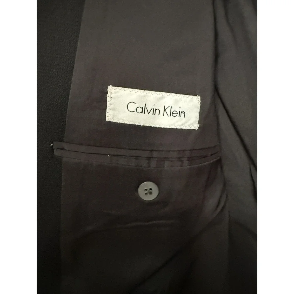 Calvin Klein Suit Mens 48L 42x34‎ Black Gray Wool 2 Piece Jacket Pants Classic